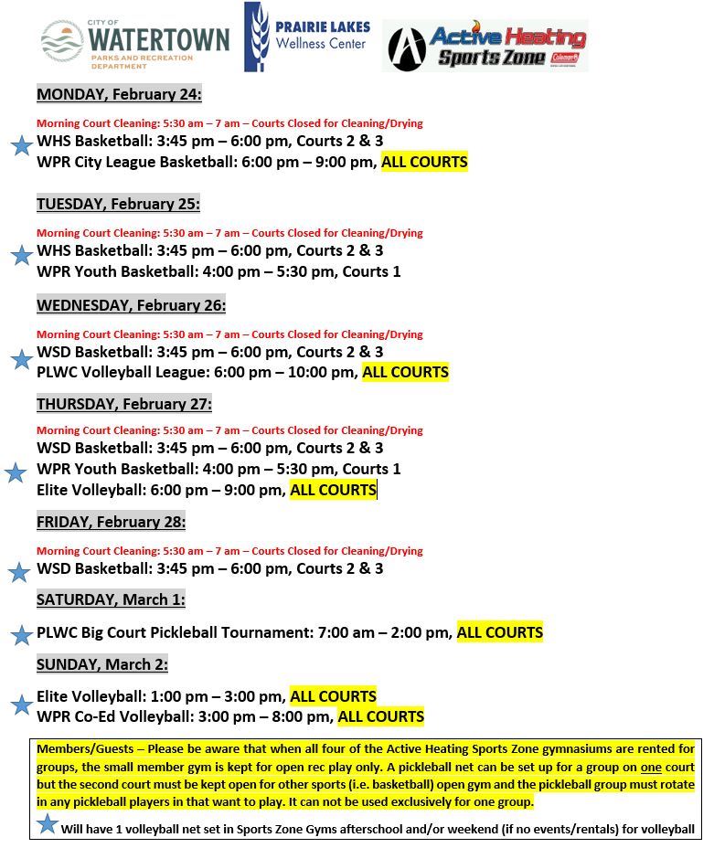SZ Gym Schedule Feb 24 2025