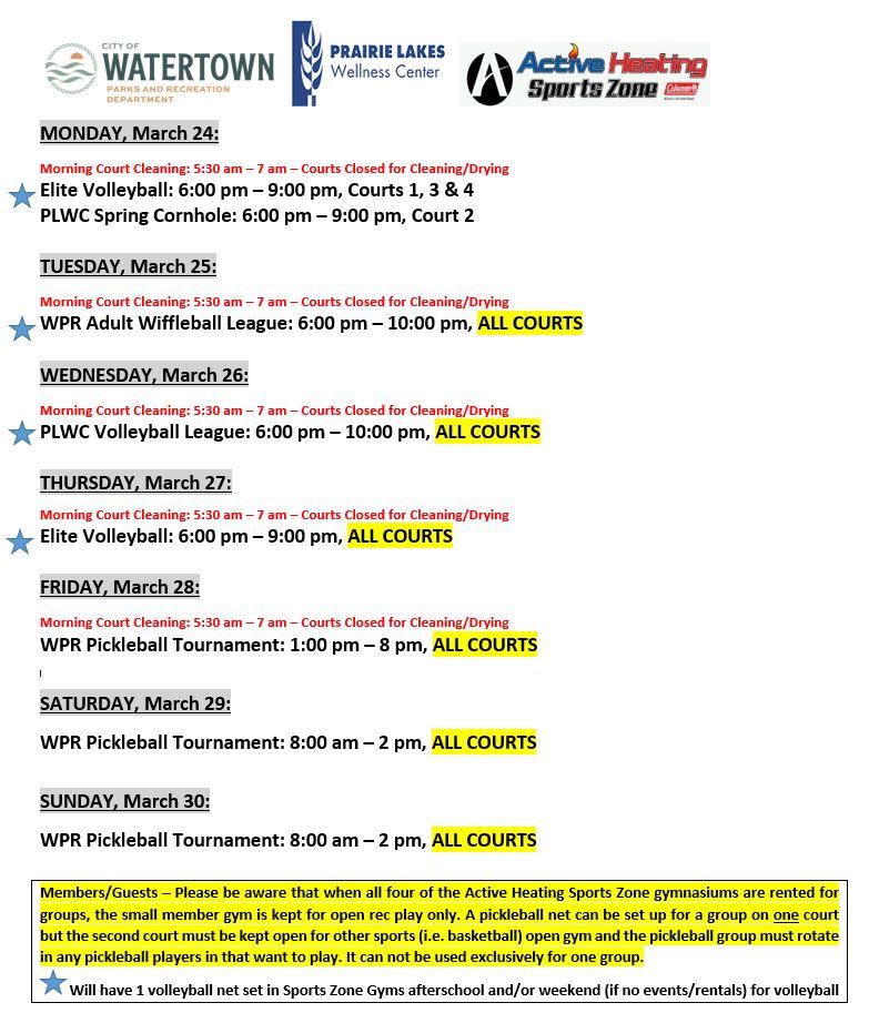 SZ Schedule Week of March 24 2025