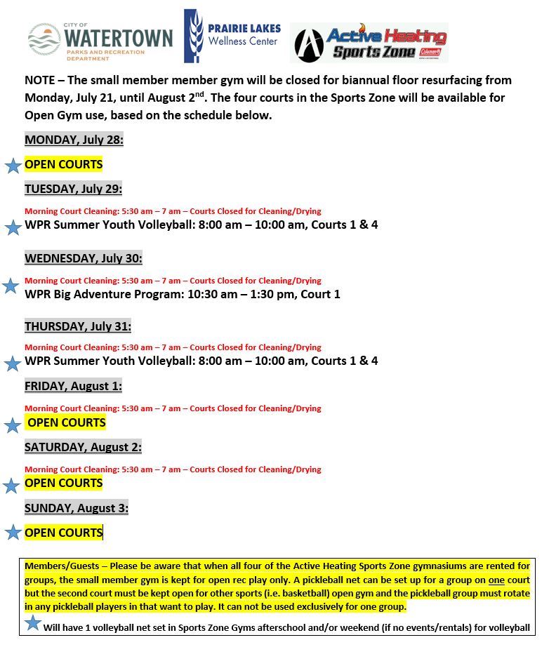 SZ Gym Schedule Wk of July 28 2025