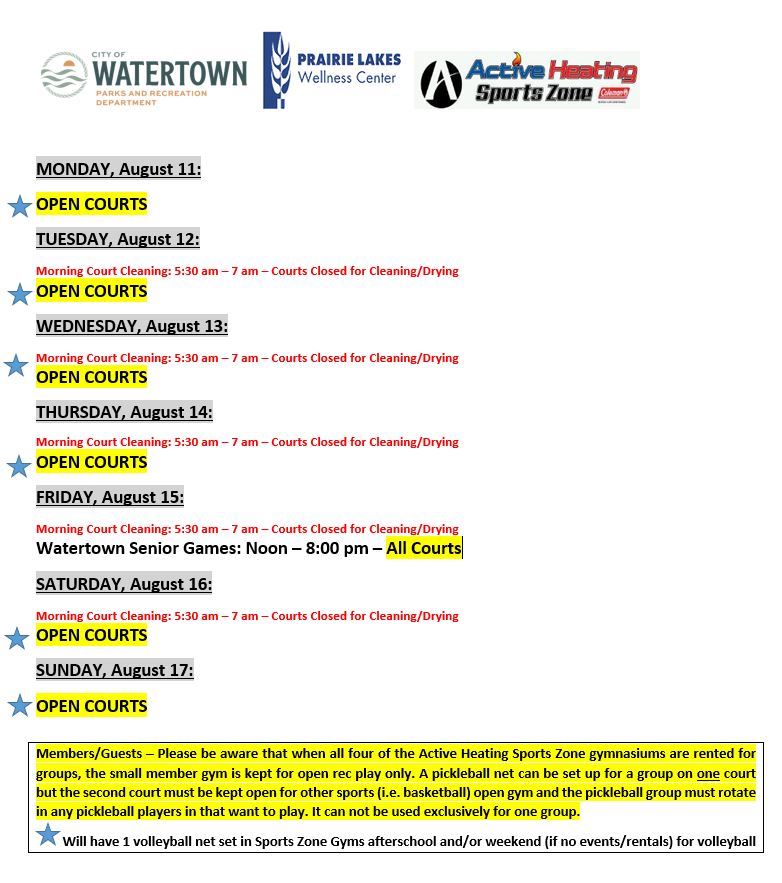 SZ Schedule Week of Aug 11, 2025