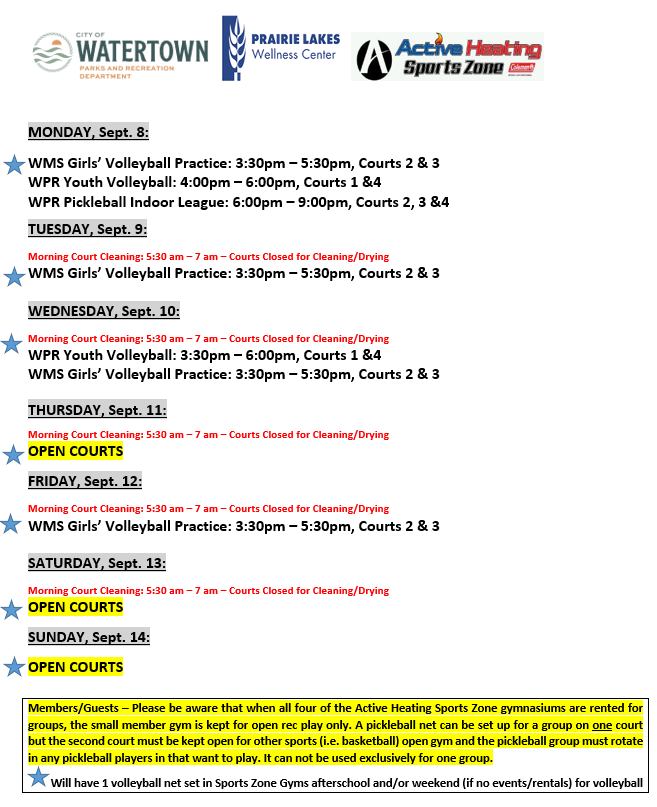 Sports Zone Schedule Sept 8 2025