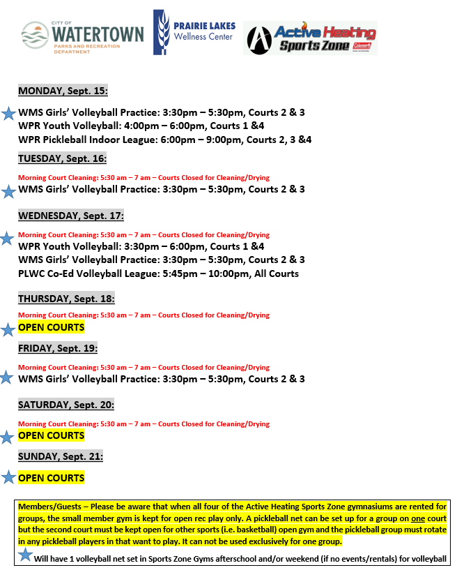 Sports Zone Schedule Sept 15 2025