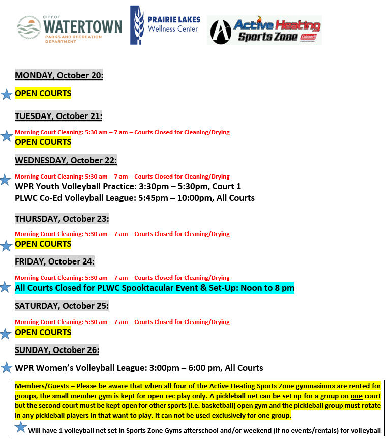 SZ Schedule Week of Oct 20 2025