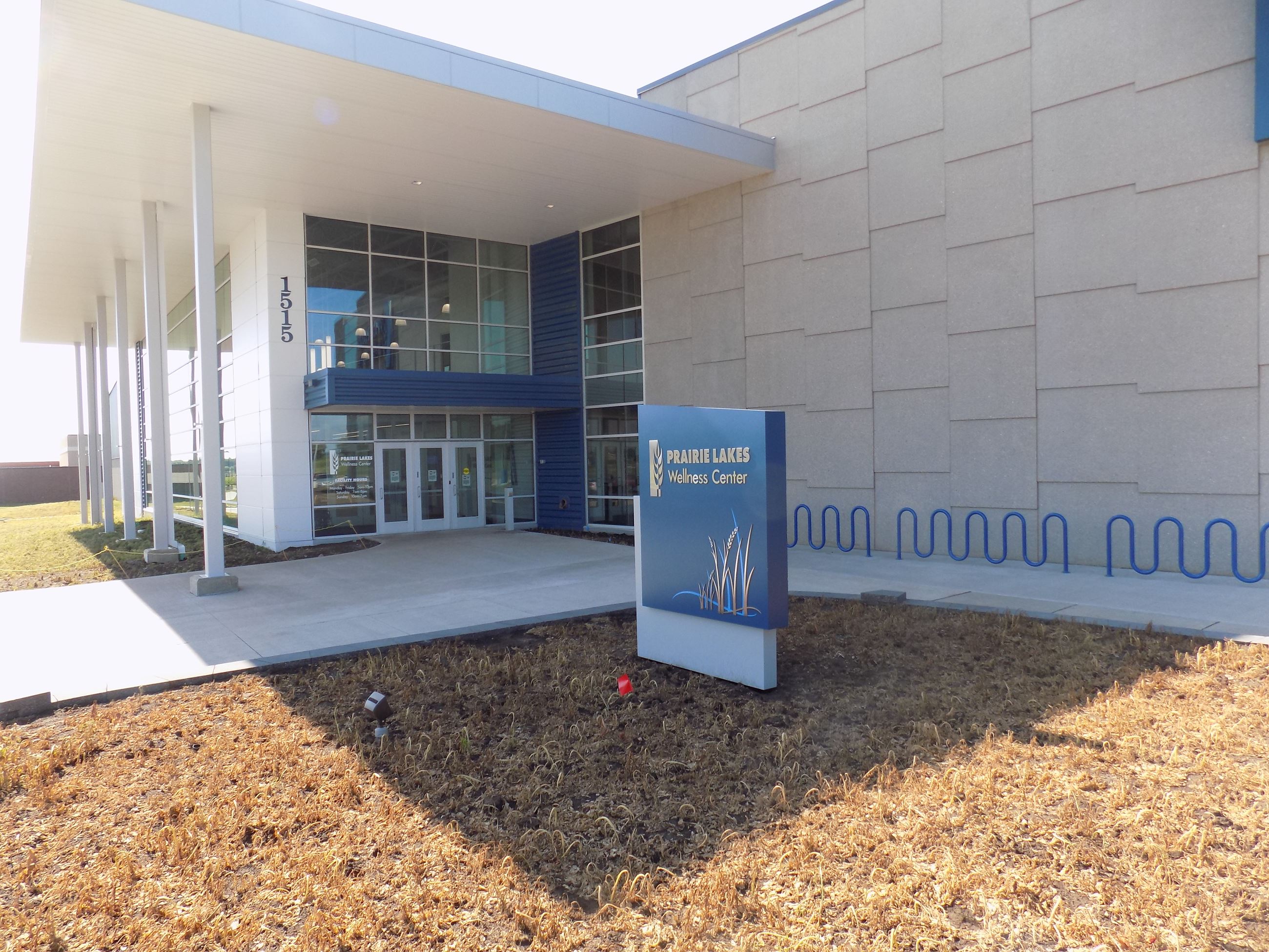 The entrance to a fitness facility building